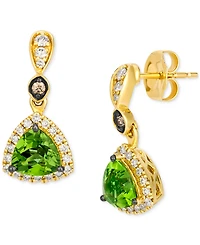 Le Vian Green Apple Peridot (1-1/2 ct. t.w.) & Diamond (1/3 ct. t.w.) Trillion Halo Drop Earrings in 14k Gold