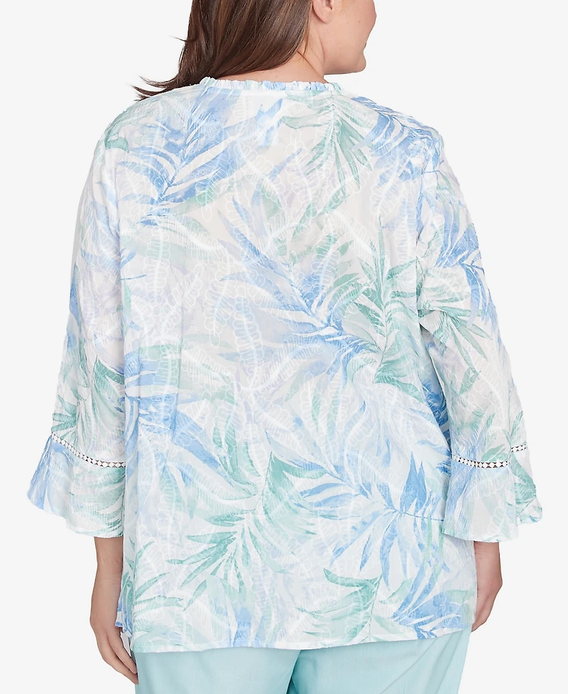 Alfred Dunner Plus Size St. Thomas Tropical Embroidered Button Front Top