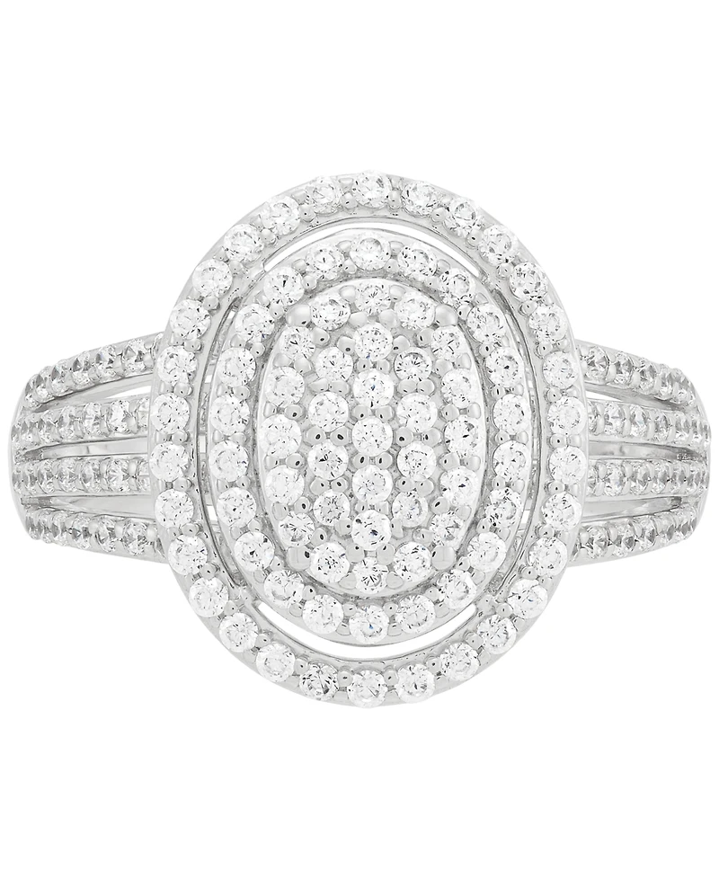 Diamond Oval Halo Cluster Multirow Ring (1 ct. t.w.) in Sterling Silver