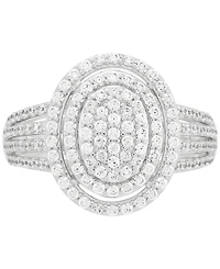 Diamond Oval Halo Cluster Multirow Ring (1 ct. t.w.) in Sterling Silver