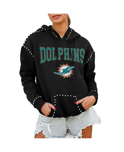 Gameday Couture Women's Black Miami Dolphins Catch the Vibe Studded Pullover Hoodie