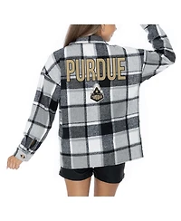 Gameday Couture Women's Grey Purdue Boilermakers Long Sleeve Brushed Plaid Button-Up Overshirt Jacket