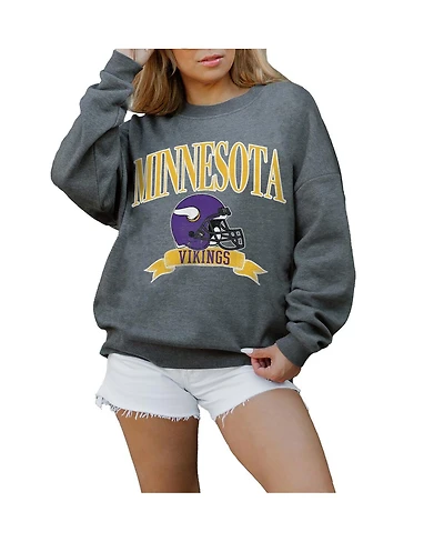 Gameday Couture Women's Charcoal Minnesota Vikings Seal The Deal Premium Fleece Drop Shoulder Pullover Sweatshirt