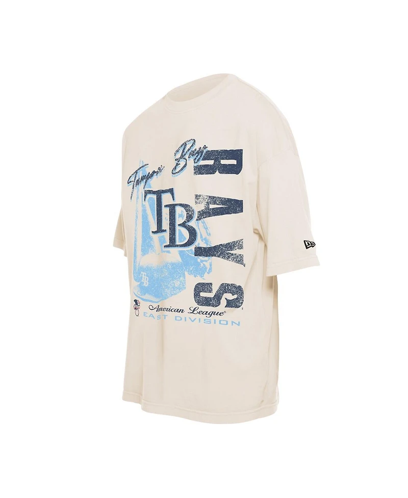 New Era Men's Cream Tampa Bay Rays Cooperstown Collection Oversized Throwback Distressed T-Shirt