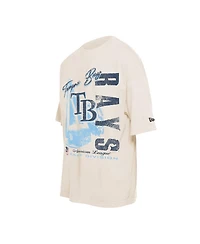 New Era Men's Cream Tampa Bay Rays Cooperstown Collection Oversized Throwback Distressed T-Shirt