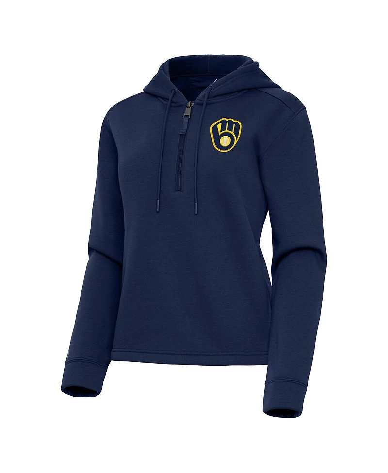 Antigua Women's Navy Milwaukee Brewers Contemporary Quarter-Zip Hoodie