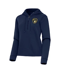 Antigua Women's Navy Milwaukee Brewers Contemporary Quarter-Zip Hoodie