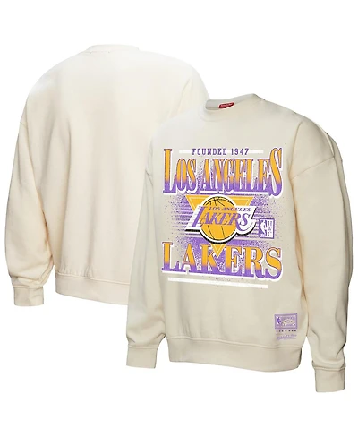 Mitchell & Ness Women's Cream Los Angeles Lakers Oversprayed Pullover Sweatshirt