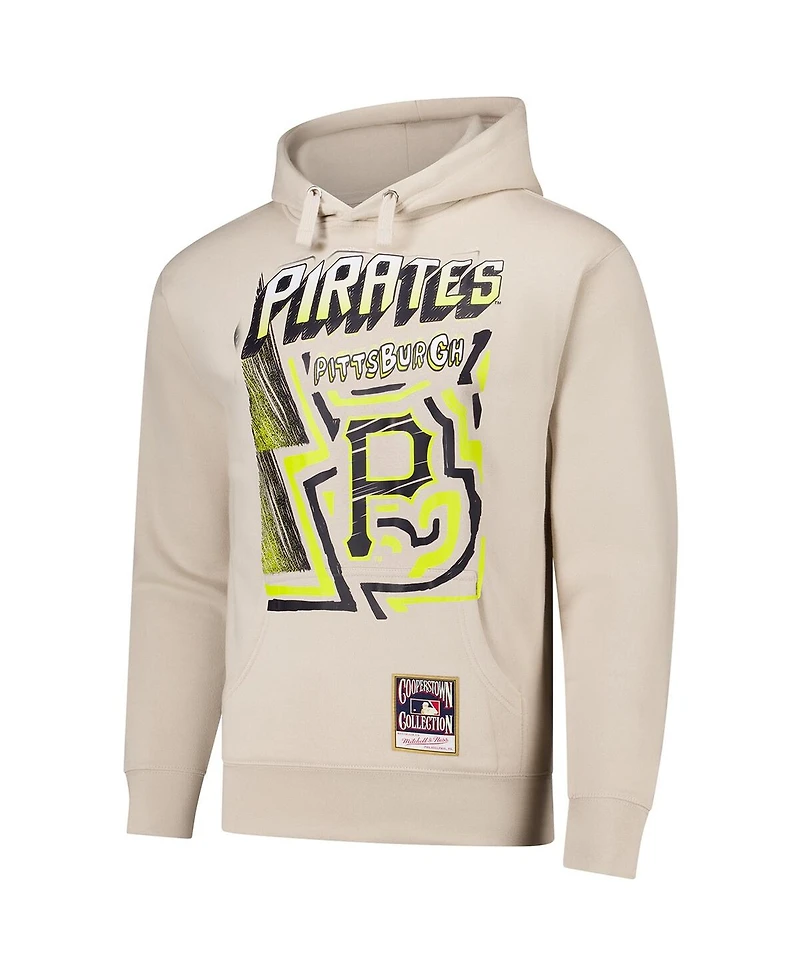 Mitchell & Ness Men's Cream Pittsburgh Pirates Sidewalk Sketch Pullover Hoodie