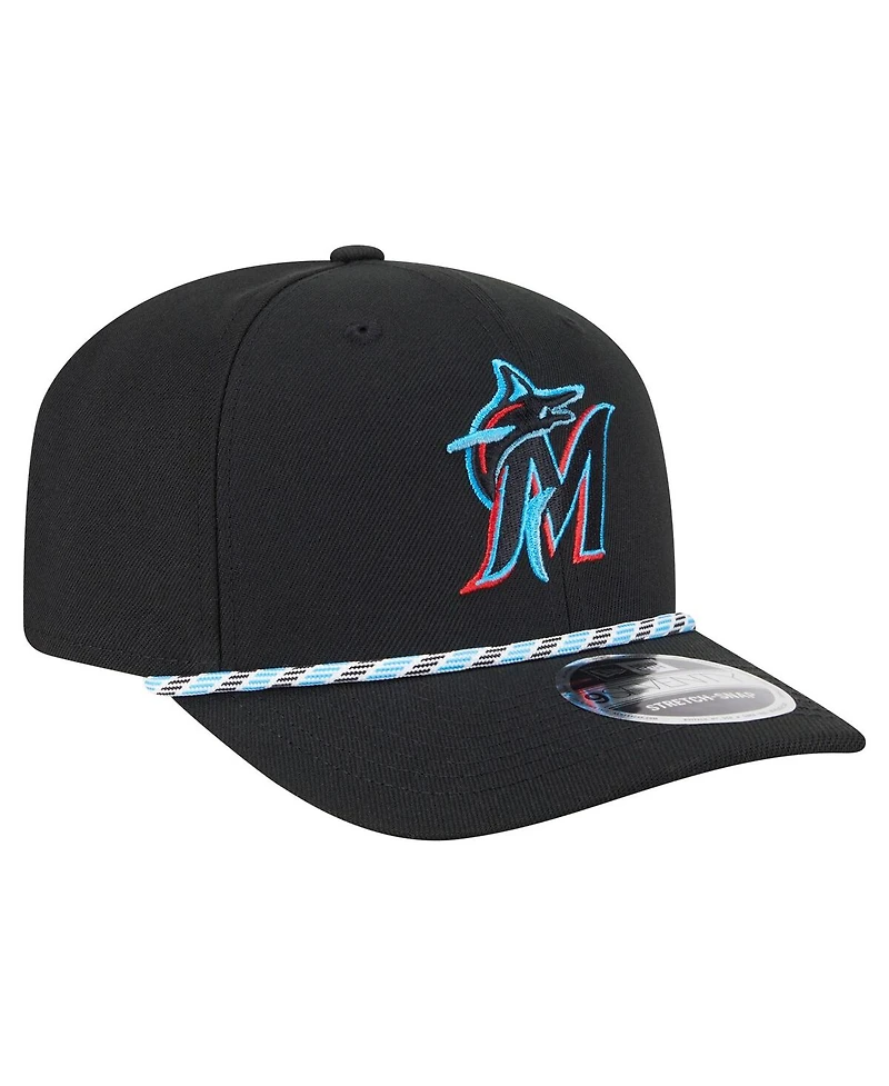 New Era Men's Black Miami Marlins Multi-Rope 9SEVENTY Stretch-Snap Hat