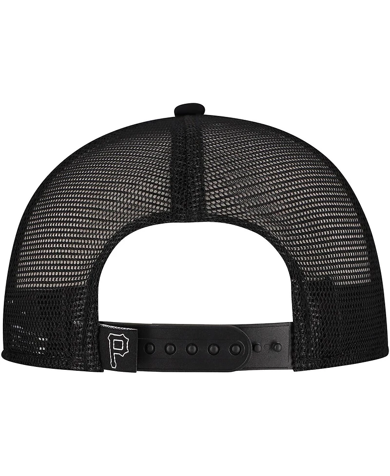 New Era Men's Black Pittsburgh Pirates Retro Bold A-Frame Trucker 9FORTY Adjustable Hat