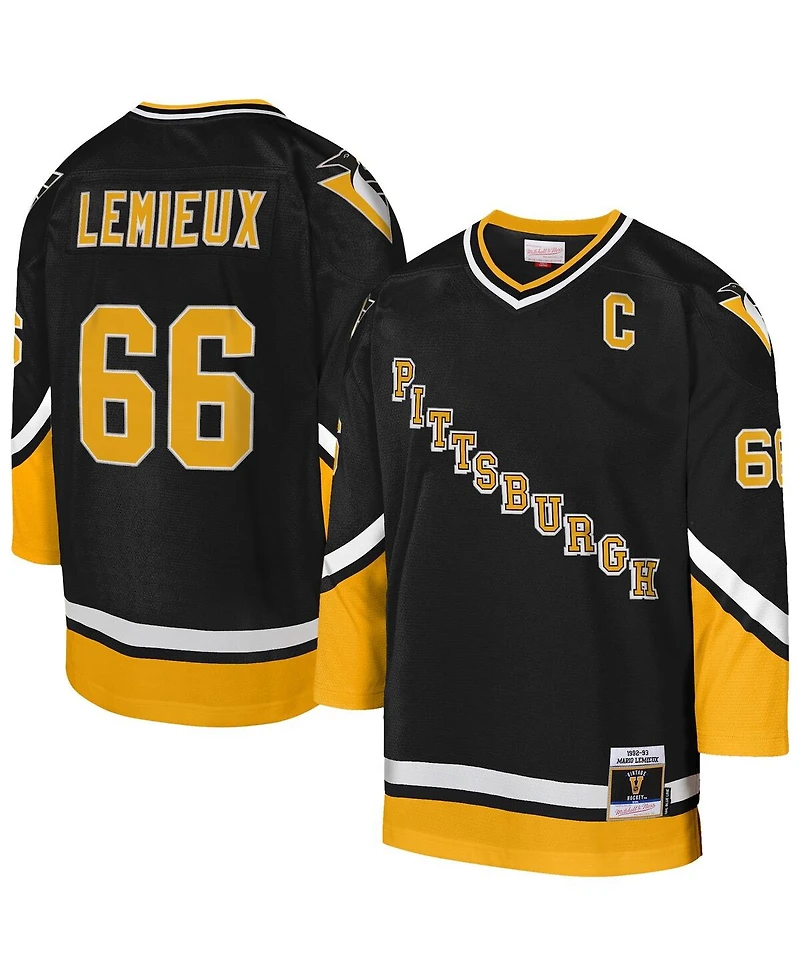 Mitchell & Ness Big Boys and Girls Mario Lemieux Gold Pittsburgh Penguins 1992/93 Captain Patch Blue Line Player Jersey