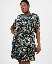 Connected Plus Pleated Tiered Floral Sheath Dress