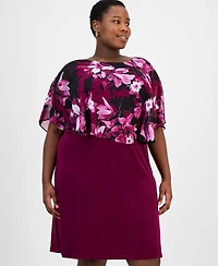 Connected Plus Floral-Print Capelet Sheath Dress