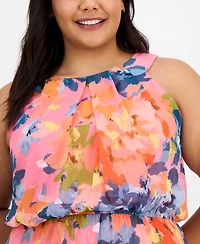 Robbie Bee Plus Printed Pleat-Skirt Maxi Dress