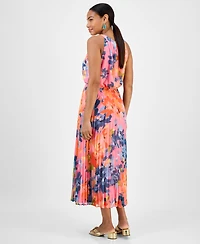 Robbie Bee Petite Printed Sleeveless Pleat-Skirt Maxi Dress