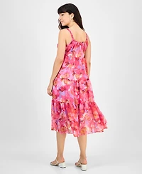 Robbie Bee Petite Printed Braided Trim Midi Dress