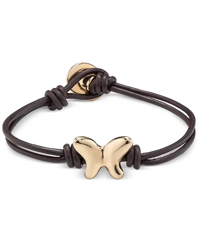 UNOde50 18k Gold Plated Metal Two Leather Straps Bracelet