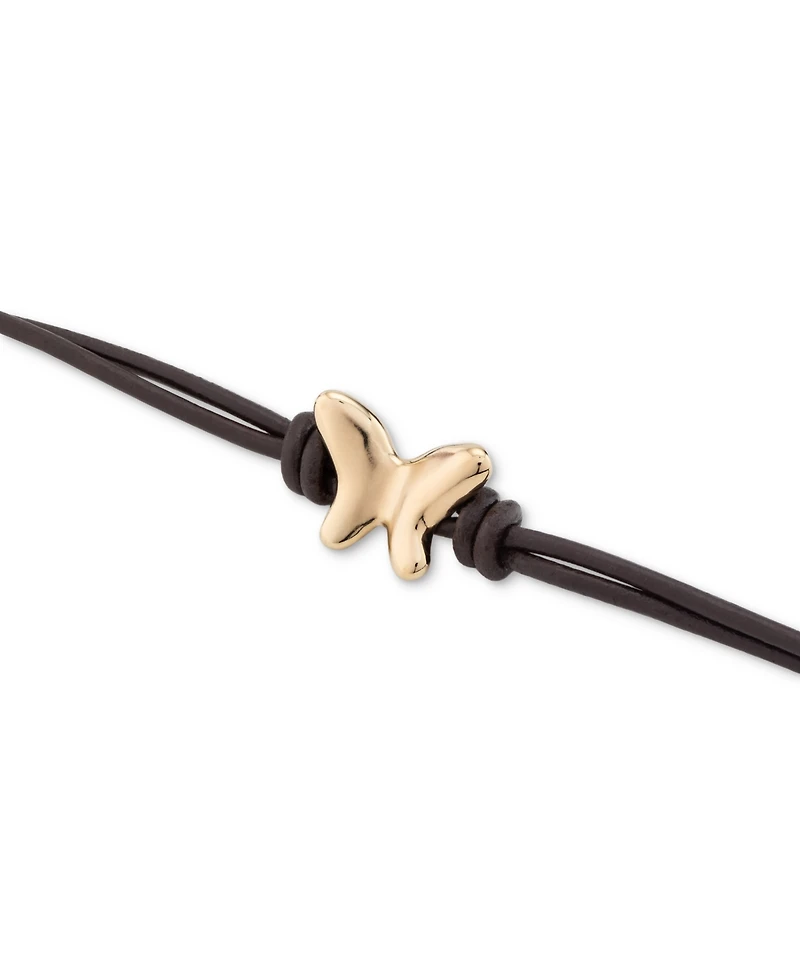 UNOde50 18k Gold Plated Metal Two Leather Straps Bracelet