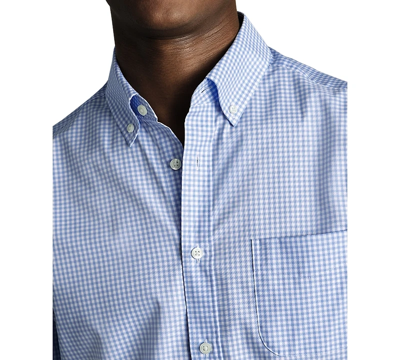 Charles Tyrwhitt Men's Slim Fit Short Sleeve Wrinkle-Resistant Button-Down Shirt