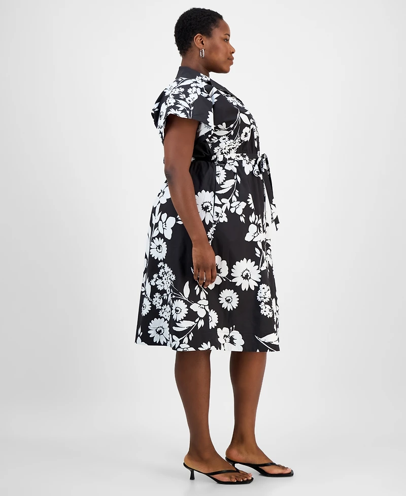 Sandra Darren Plus Printed Short-Sleeve Shirtdress
