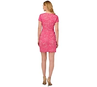 Adrianna Papell Women's Button-Front Scalloped-Hem Lace Dress
