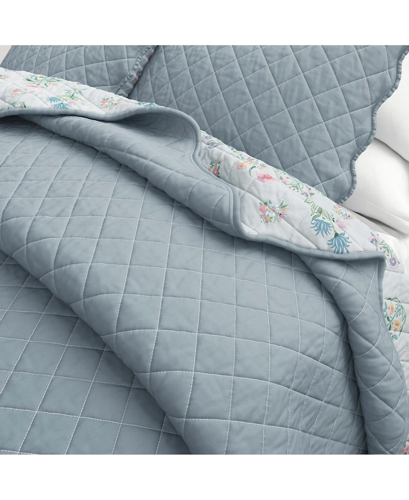 Linery & Co. Cotton Stitched Reversible Floral 3 Piece Quilt and Sham Set