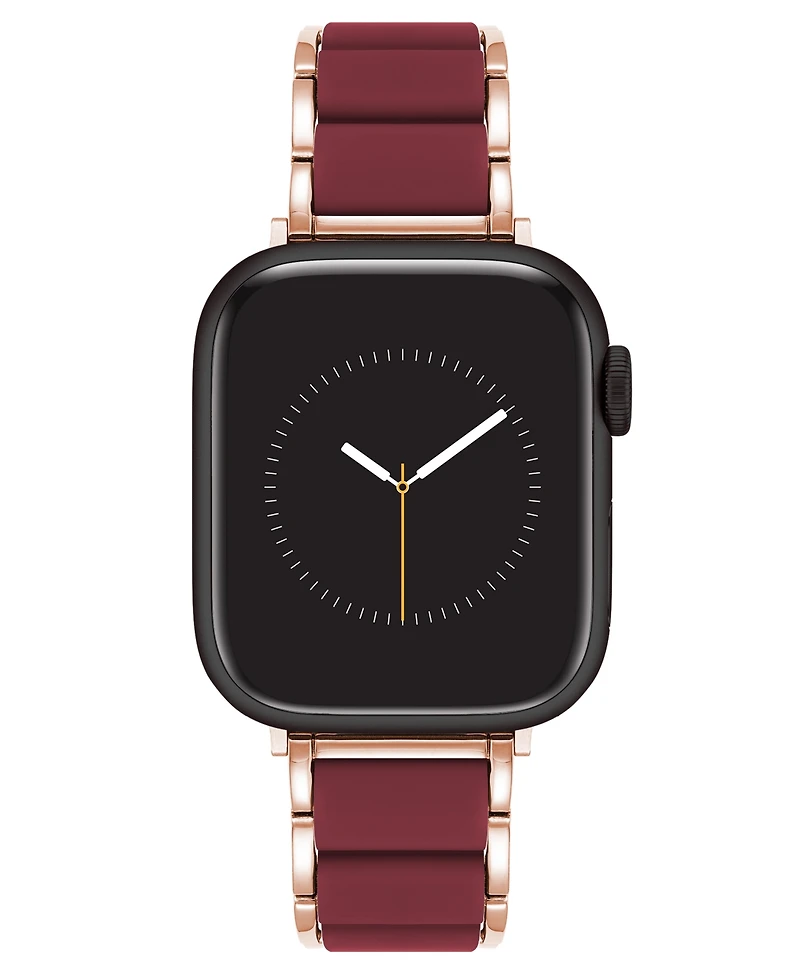 Anne Klein Women's Burgundy Rubberized Link with Rose Gold-Tone Alloy Metal Band for Apple Watch 44/45/46/49mm