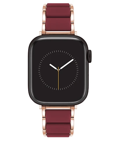 Anne Klein Women's Burgundy Rubberized Link with Rose Gold-Tone Alloy Metal Band for Apple Watch 44/45/46/49mm