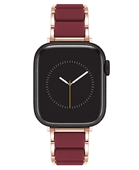 Anne Klein Women's Burgundy Rubberized Link with Rose Gold-Tone Alloy Metal Band for Apple Watch 44/45/46/49mm