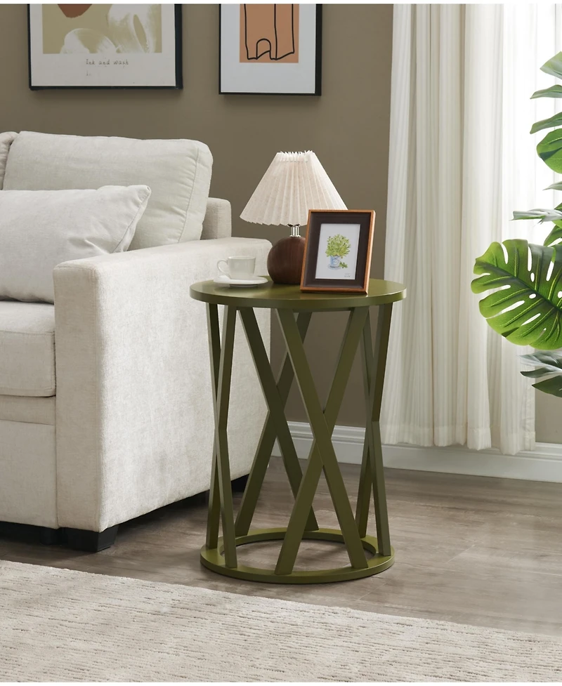 Kings Brand Furniture Emma Side End Table - Modern Round Farmhouse Accent for Living Room, Bedroom, Office