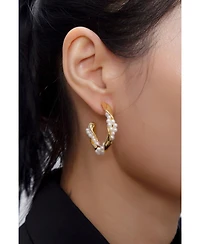 Nadia Molten Shell Pearl Twisted Hoop Earrings