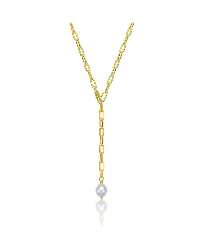 Sterling Silver 14K Gold Plated with White Freshwater Pearl Y-Style Necklace