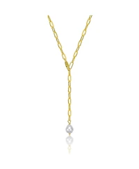Sterling Silver 14K Gold Plated with White Freshwater Pearl Y-Style Necklace