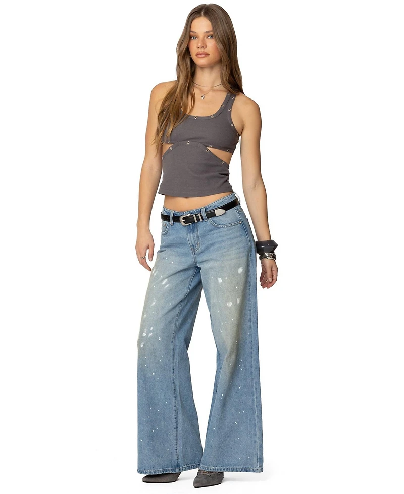 Edikted Women's Paint Splatter Low Rise Jeans
