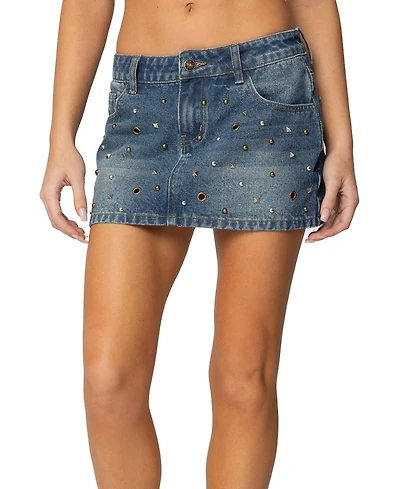 Edikted Women's Ruari Studded Denim Mini Skirt