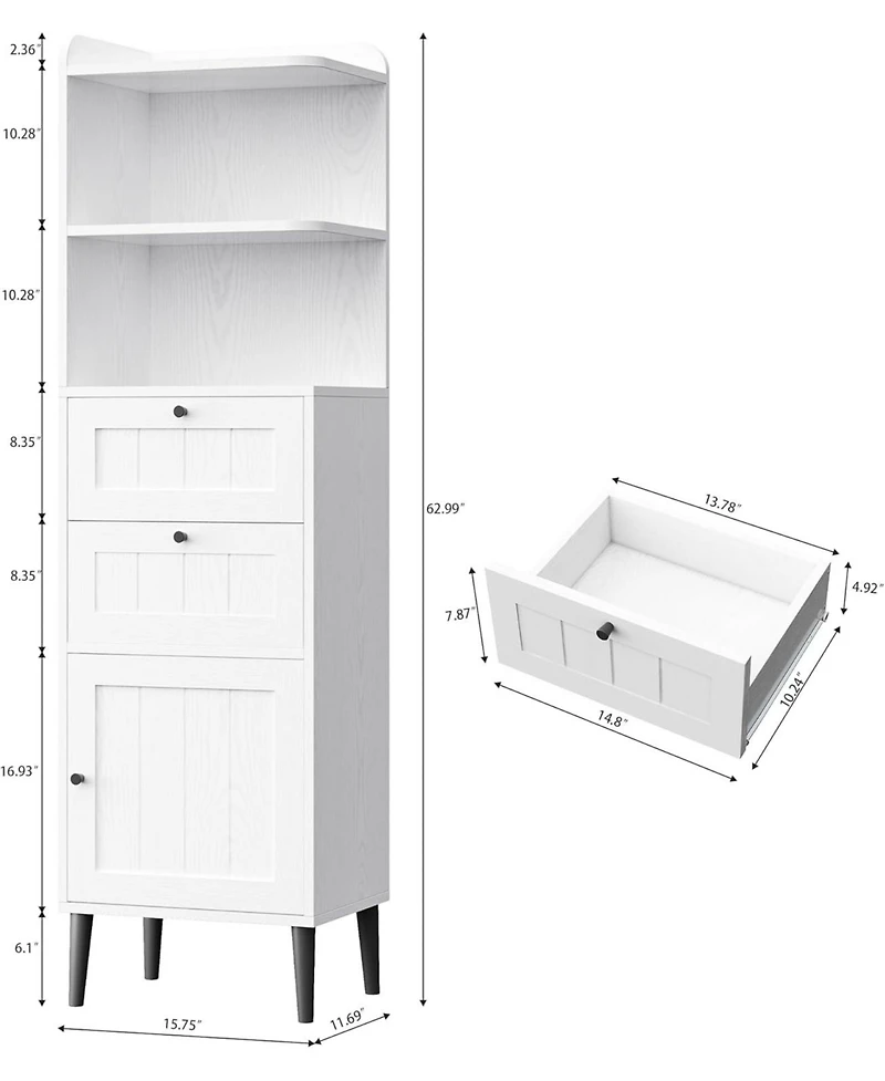 White Bathroom Storage Cabinet with 2 Drawers, 2 Shelves, and 1 Door