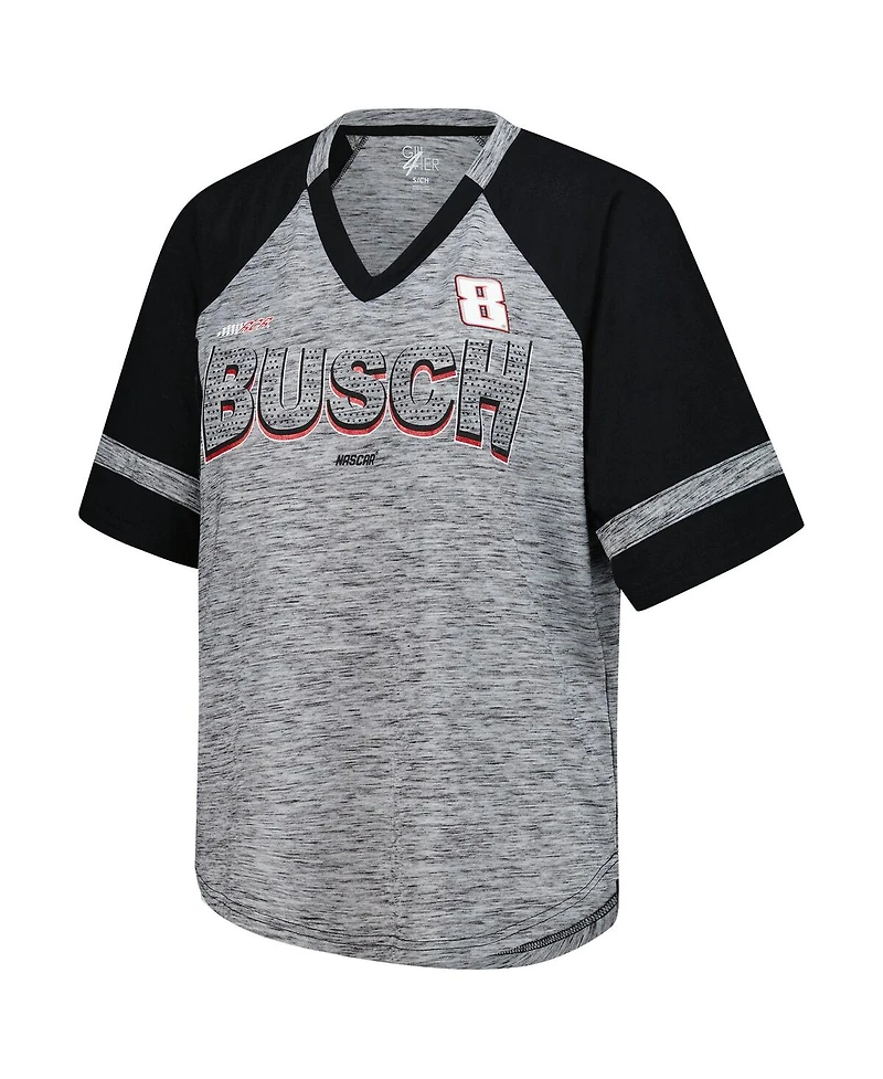 G-iii 4Her by Carl Banks Women's Heather Gray Kyle Busch Hall of Fame Oversized Raglan V-Neck T-Shirt