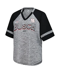 G-iii 4Her by Carl Banks Women's Heather Gray Kyle Busch Hall of Fame Oversized Raglan V-Neck T-Shirt