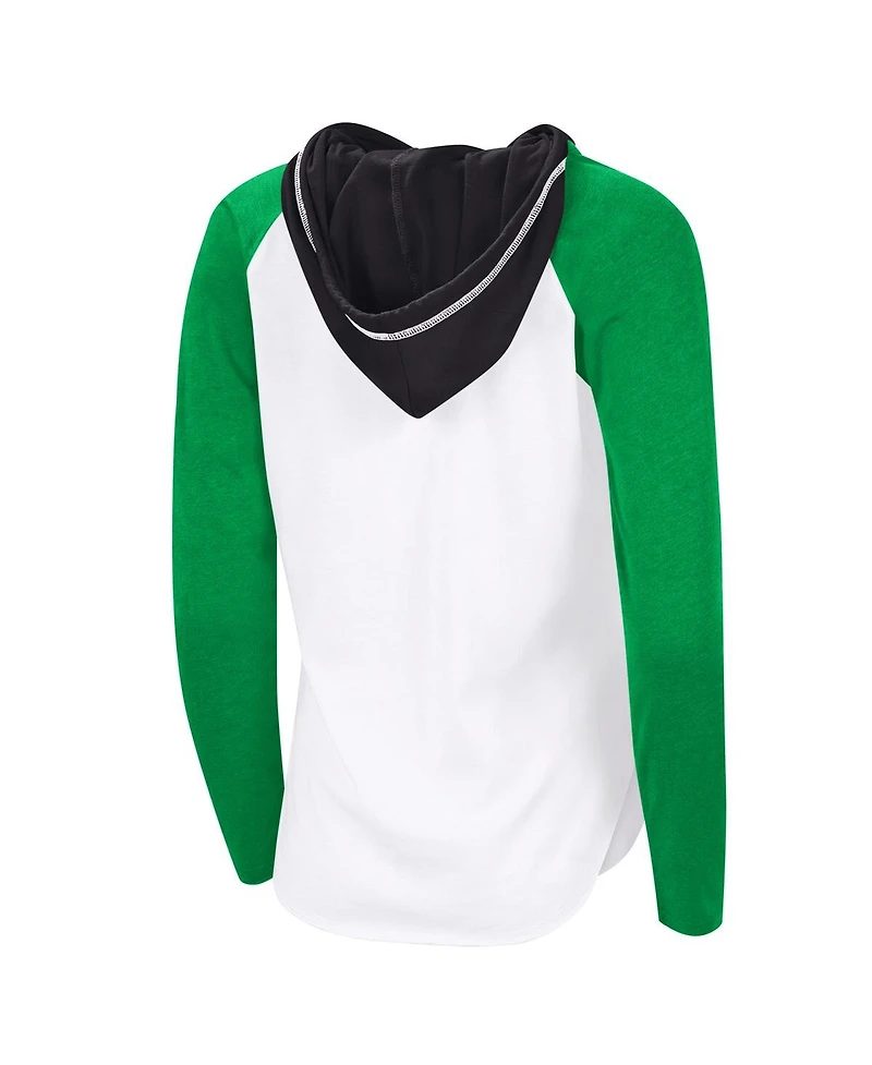 G-iii 4Her by Carl Banks Women's White/Green Dallas Stars Vip Raglan Long Sleeve Hoodie T-Shirt