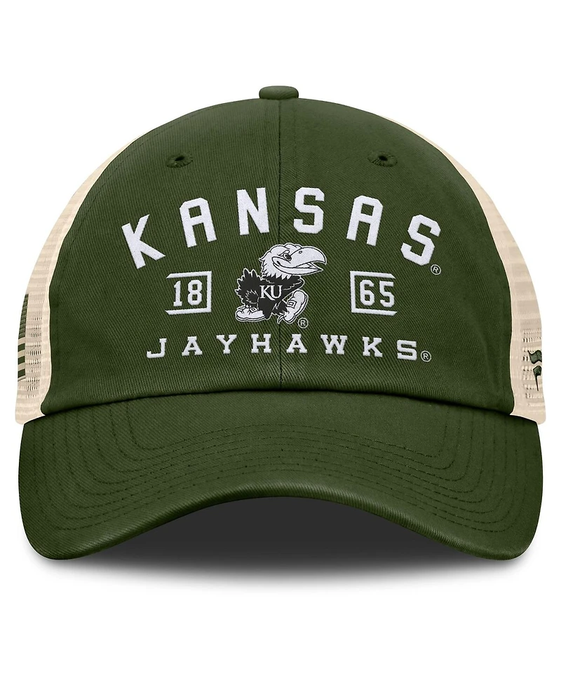 Fanatics Men's Olive Kansas Jayhawks Oht Military Appreciation Frontier Trucker Adjustable Hat