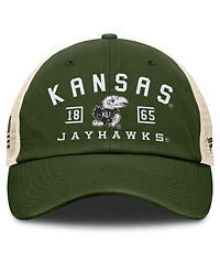 Fanatics Men's Olive Kansas Jayhawks Oht Military Appreciation Frontier Trucker Adjustable Hat