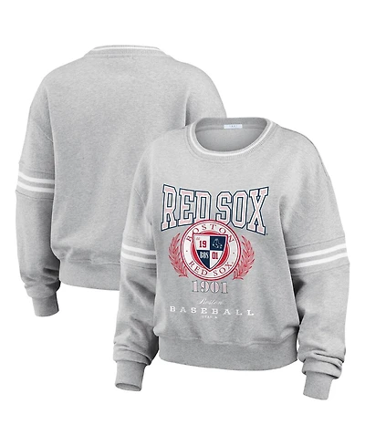 Wear by Erin Andrews Women's Heather Gray Boston Red Sox Domestic Crest Pullover Sweatshirt