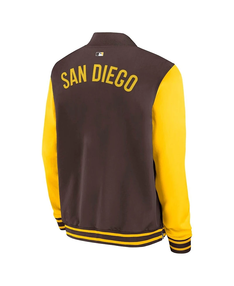 Nike Men's Brown/Gold San Diego Padres Authentic Collection Dugout Full-Zip Bomber Jacket