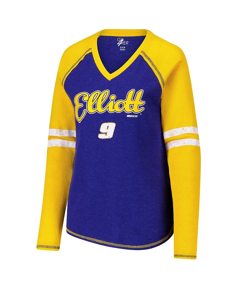 G-iii 4Her by Carl Banks Women's Royal Chase Elliott Winner Tri-Blend V-Neck Long Sleeve T-Shirt