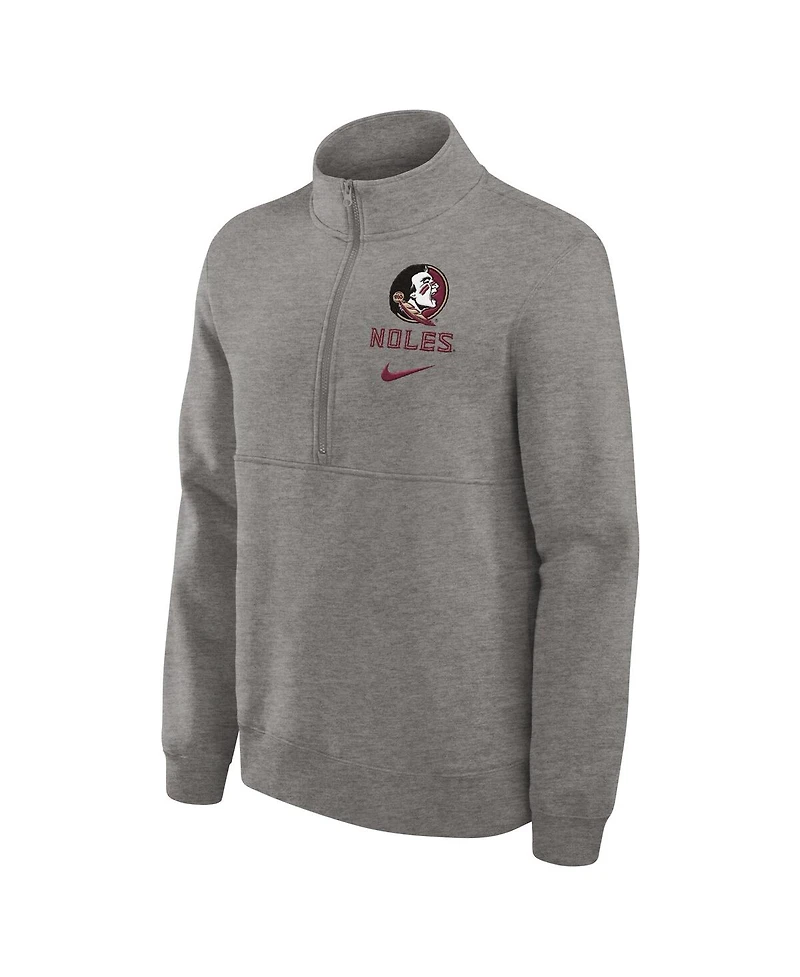 Nike Men's Heather Gray Florida State Seminoles Primetime Club Half-Zip Sweatshirt