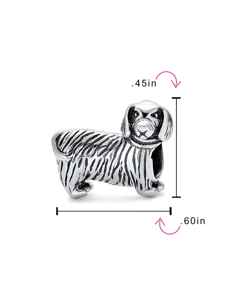 Bling Jewelry Pet Animal Lover Dachshund Hot Small Breed Dog Puppy Charm Bead Oxidized .925 Sterling Silver