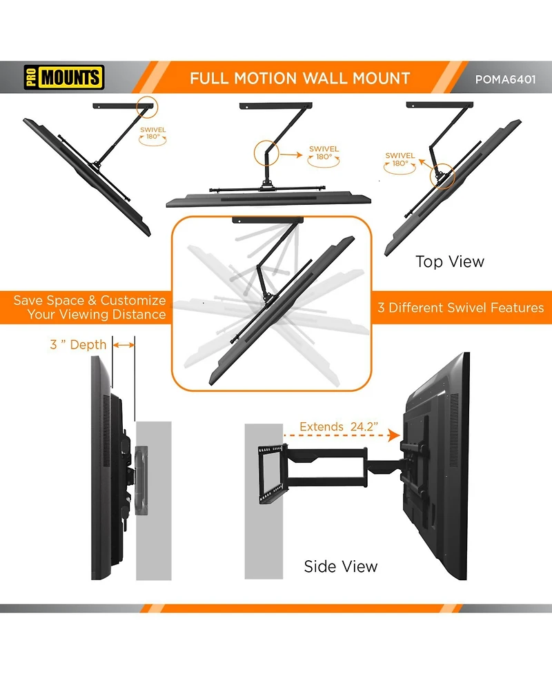 ProMounts Full Motion Indoor and Outdoor Tv Wall Mount For Tvs 32"