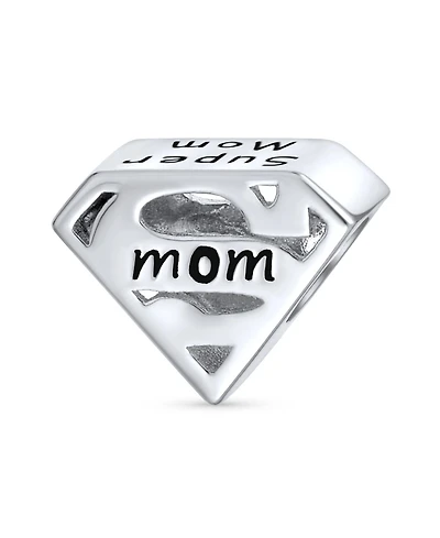 Bling Jewelry Mothers Day -Shape Saying Word Super Mom Charm Bead Oxidized .925 Sterling Silver