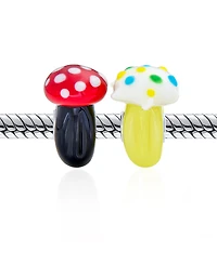 Bling Jewelry Set of 2 Whimsical Colorful 3D Cartoon Fairy Tale Alice Wonderland Glass Mushrooms Charms Bead Lamp Work Murano Glass .925 Sterling Silv